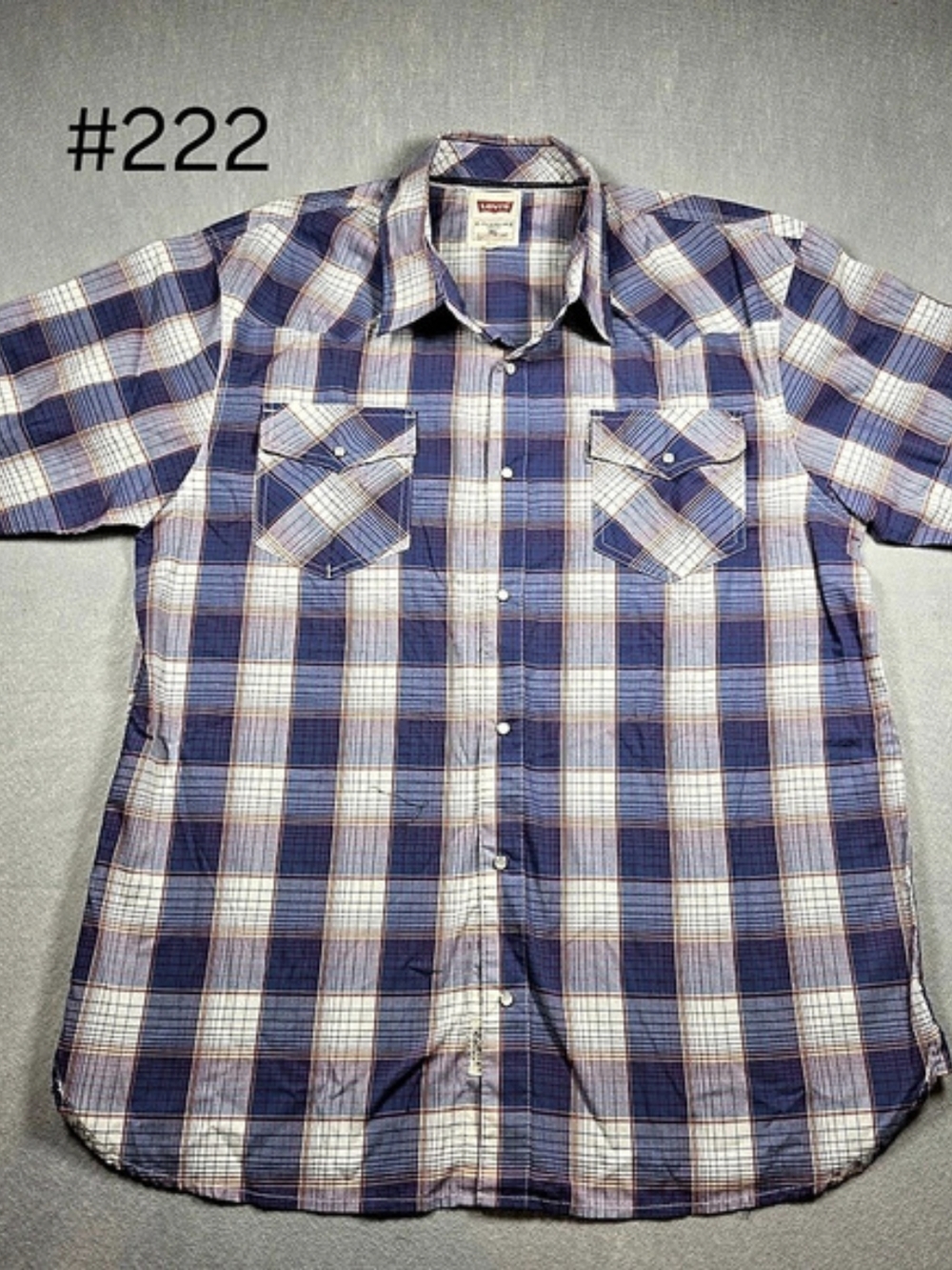 Levi's Plaid Short Sleeve Shirt Blue & White XL Pearl Snap